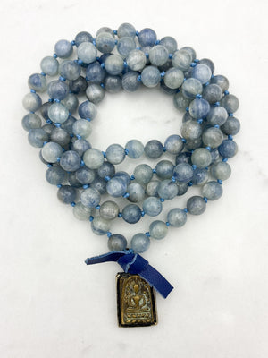 kyanite gemstone mala with brass buddha pendant | radiant malas | handmade in boulder, colorado