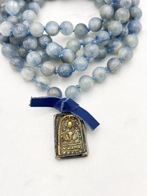 kyanite gemstone mala with brass buddha pendant | radiant malas | handmade in boulder, colorado