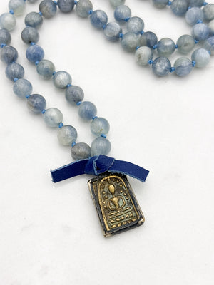 kyanite gemstone mala with brass buddha pendant | radiant malas | handmade in boulder, colorado