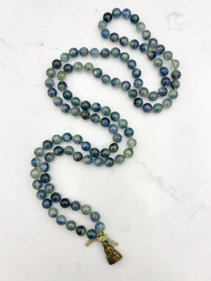kyanite gemstone mala with brass buddha pendant | radiant malas | handmade in boulder, colorado