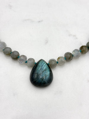 labradorite knotted gemstone necklace with labradorite pendant | radiant malas | handmade in boulder, colorado