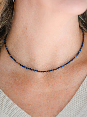 lapis | 16" tiny crystal gesmtone necklace | radiant malas | handmade in boulder colorado