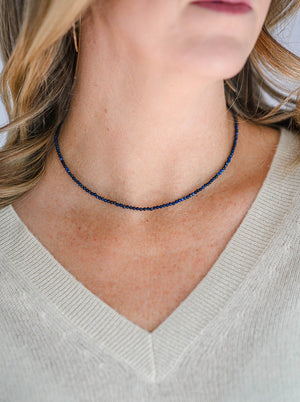 lapis | 16" tiny crystal gesmtone necklace | radiant malas | handmade in boulder colorado