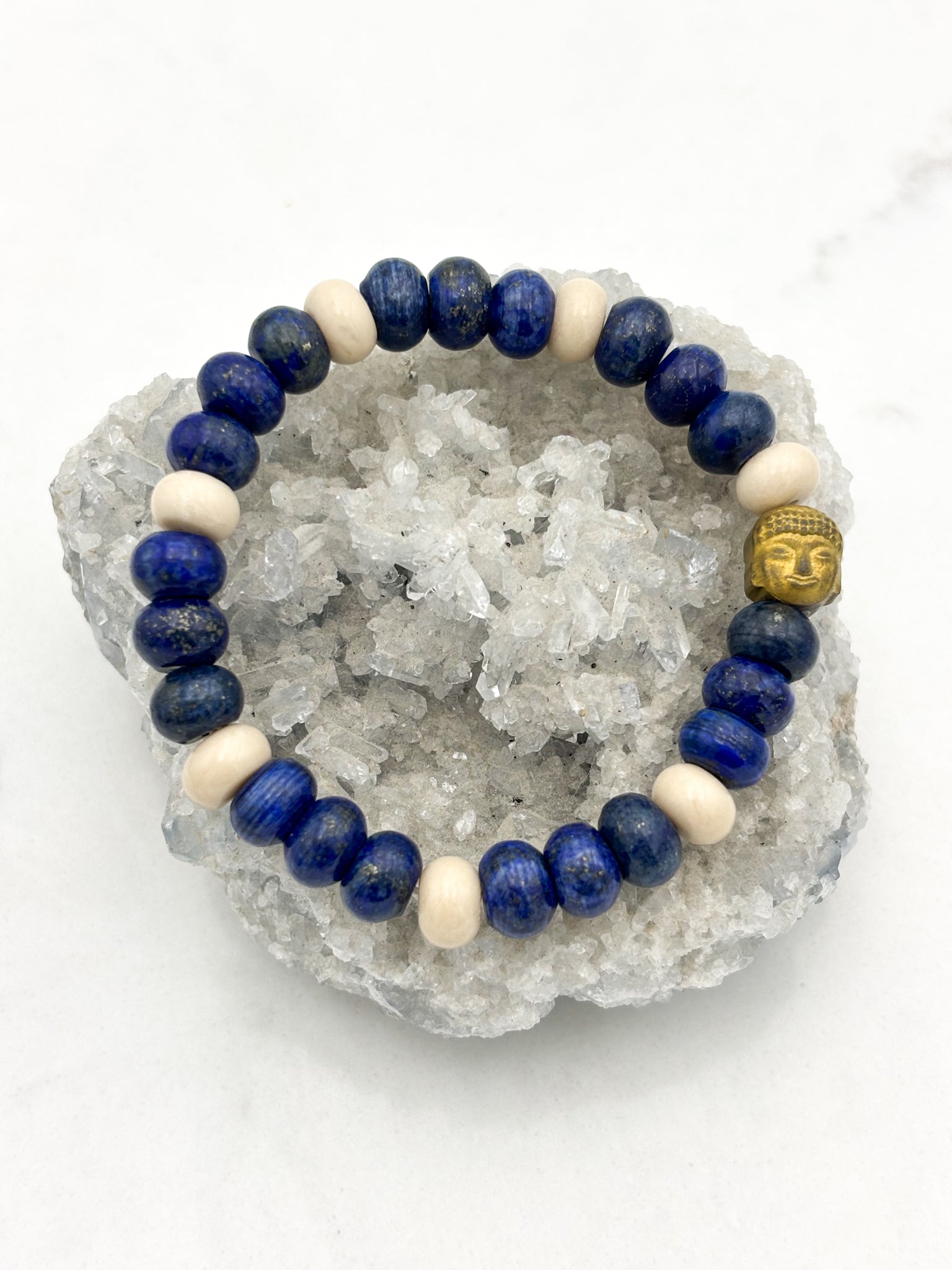 lapis and fossil jasper gemstone bracelet | radiant malas | handmade in boulder, colorado