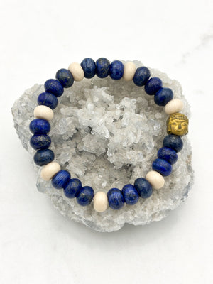 lapis and fossil jasper gemstone bracelet | radiant malas | handmade in boulder, colorado