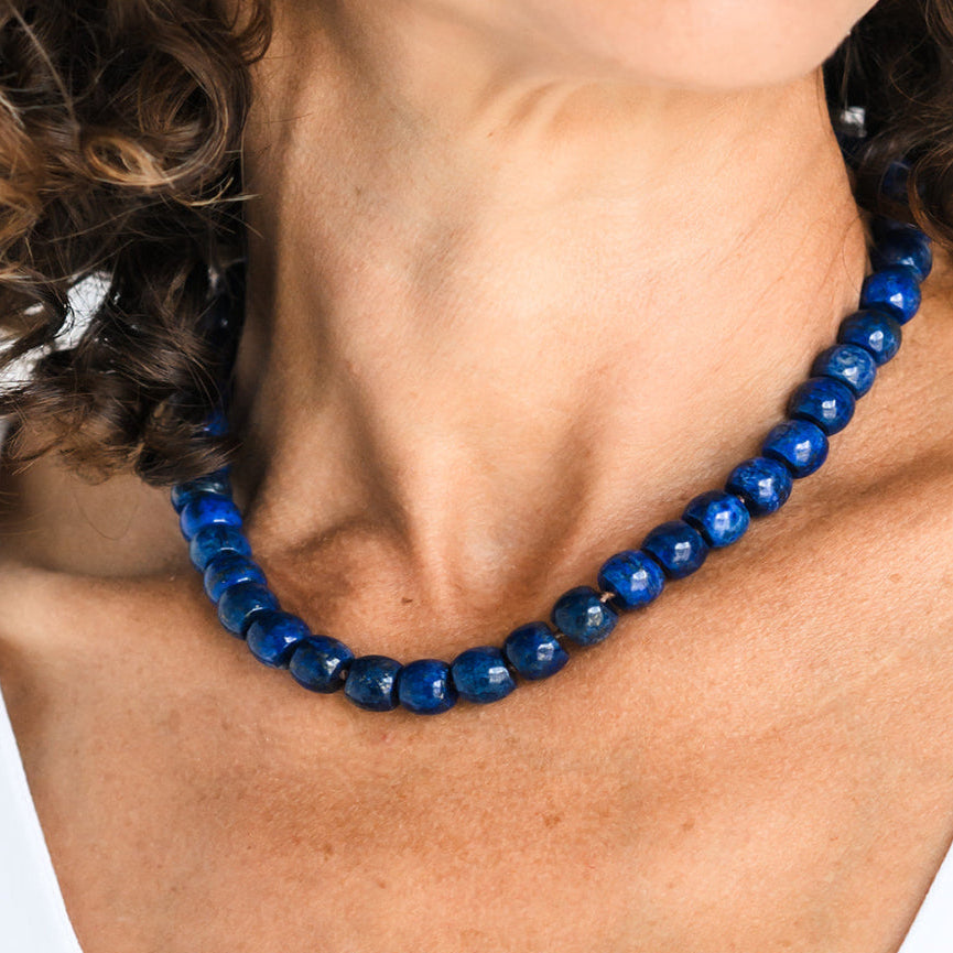 lapis big bead knotted gemstone necklace | radiant malas | handmade in boulder, colorado