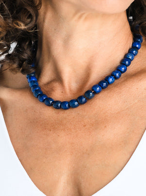 lapis big bead knotted gemstone necklace | radiant malas | handmade in boulder, colorado