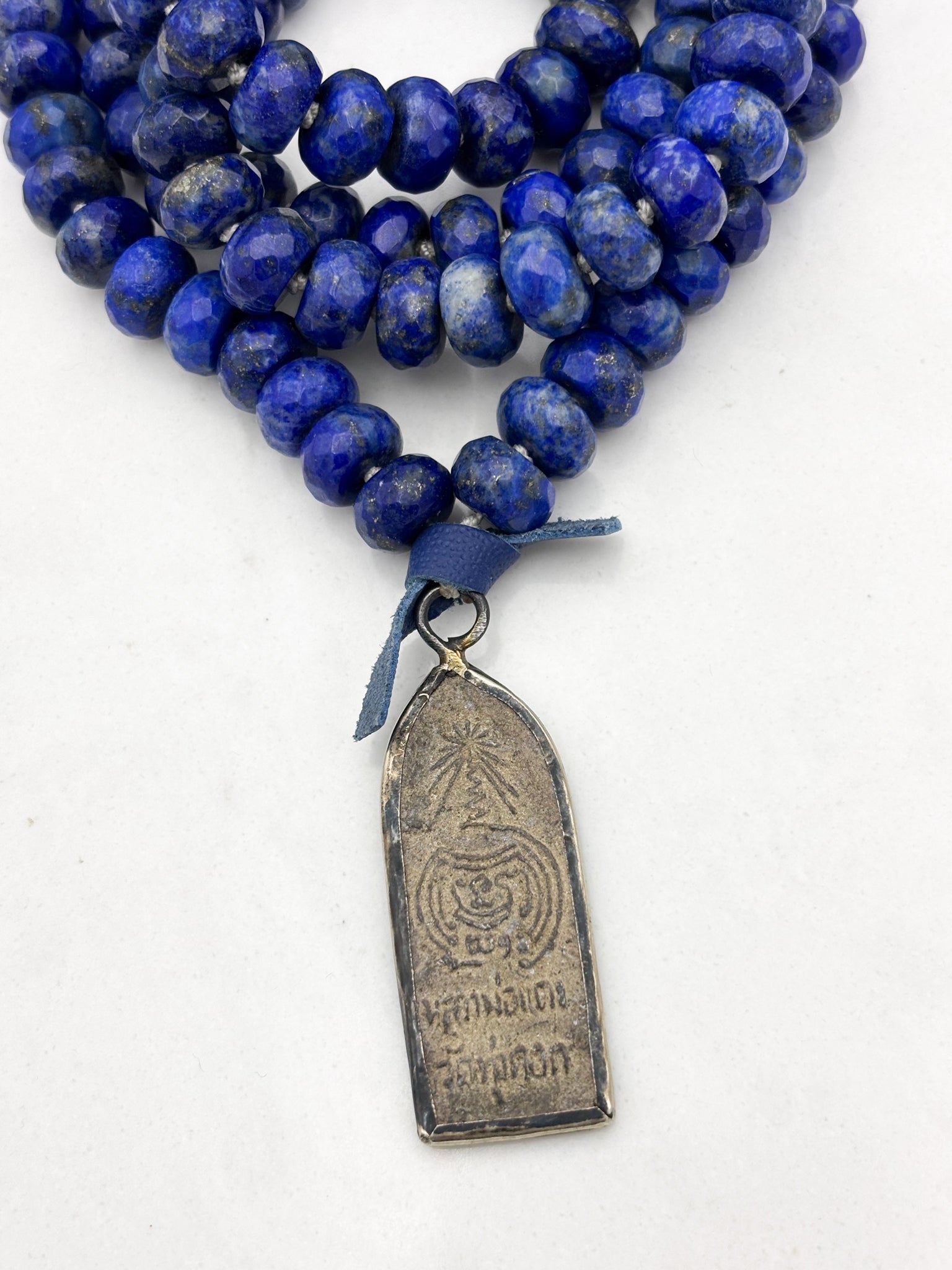 lapis gemstone mala with brass pendant | radiant malas | handmade in boulder, colorado