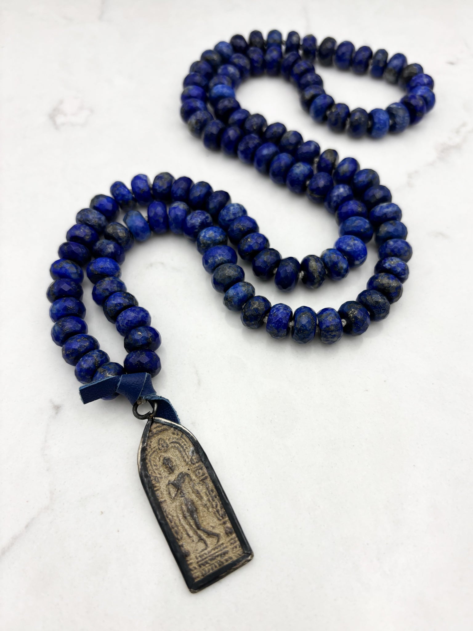 lapis gemstone mala with brass pendant | radiant malas | handmade in boulder, colorado