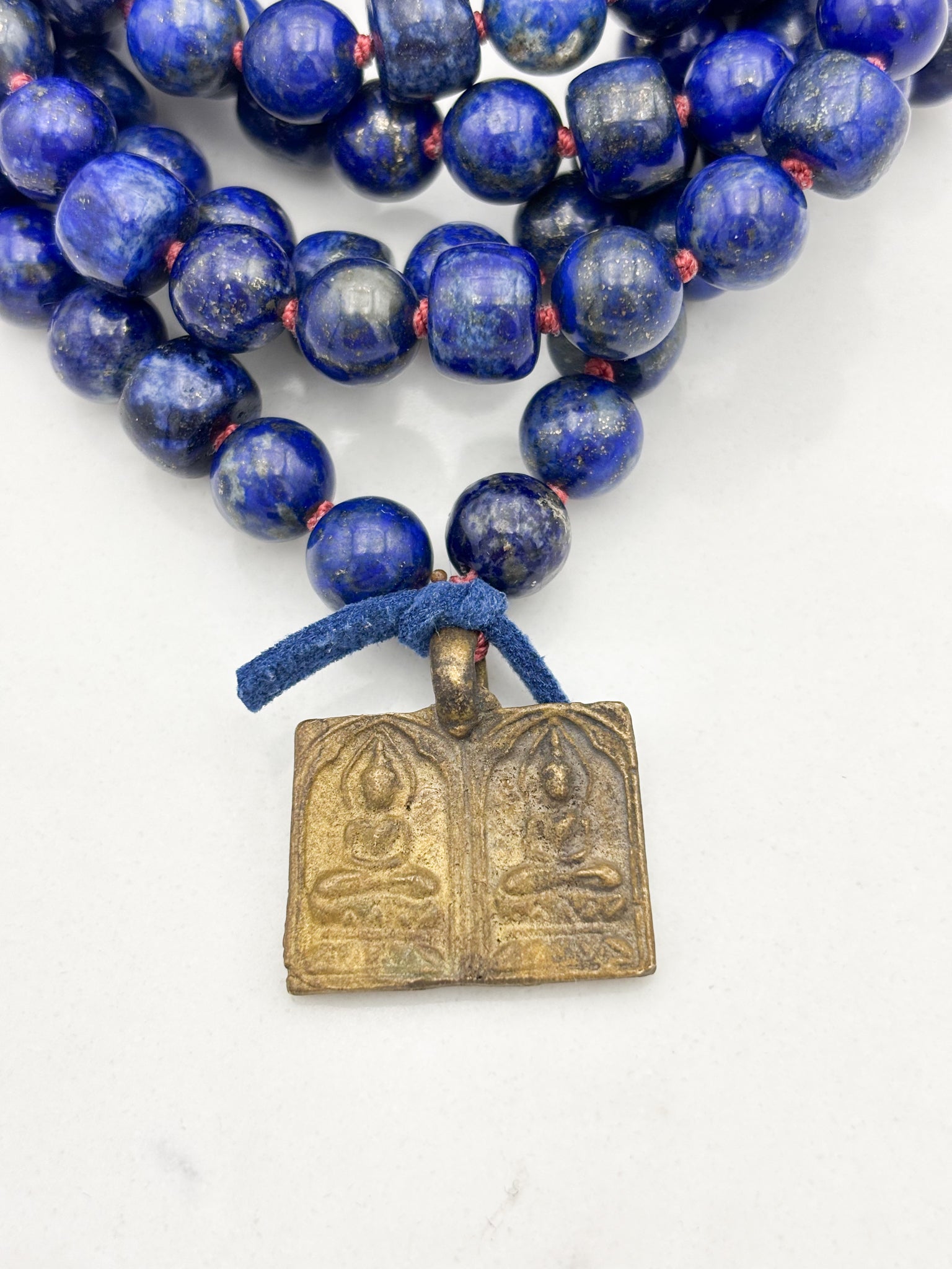lapis gemstone mala  with brass Buddha pendant | radiant malas | handmade in boulder, colorado