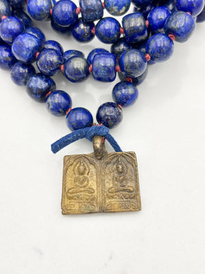 lapis gemstone mala  with brass Buddha pendant | radiant malas | handmade in boulder, colorado