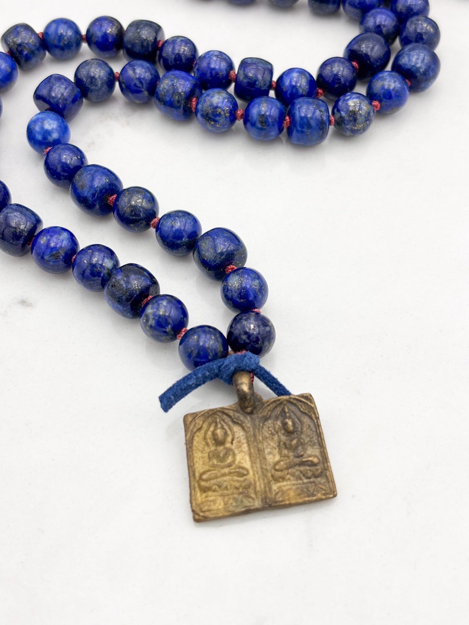lapis gemstone mala  with brass Buddha pendant | radiant malas | handmade in boulder, colorado