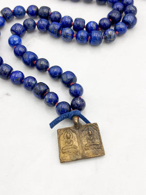 lapis gemstone mala  with brass Buddha pendant | radiant malas | handmade in boulder, colorado