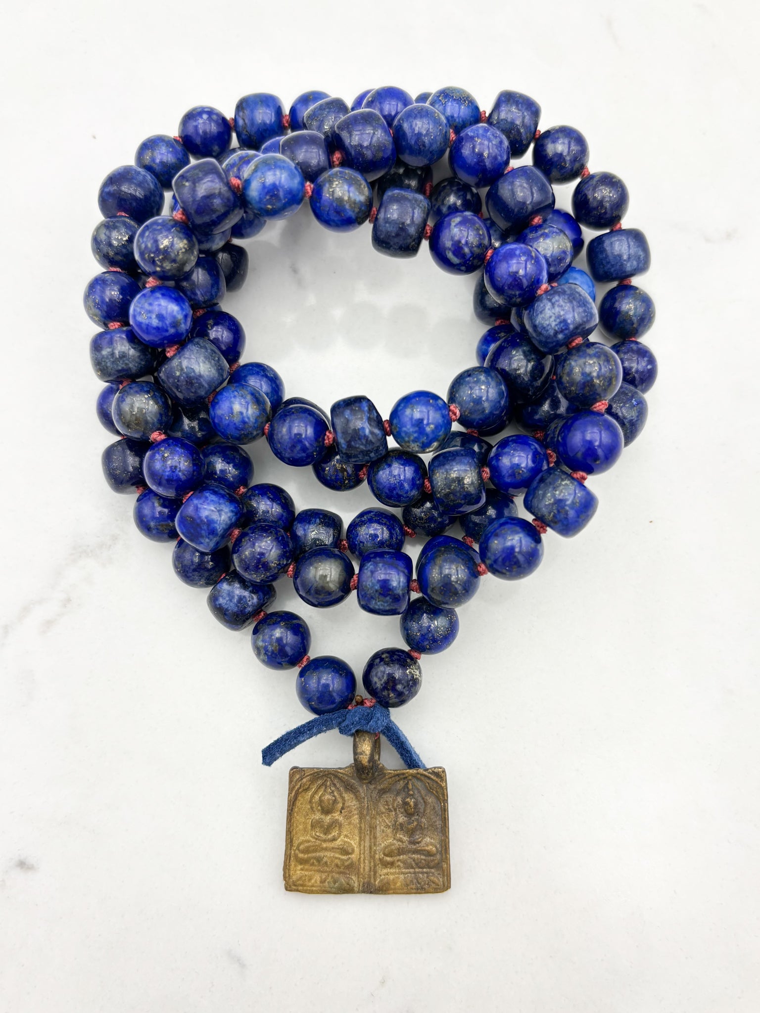lapis gemstone mala  with brass Buddha pendant | radiant malas | handmade in boulder, colorado