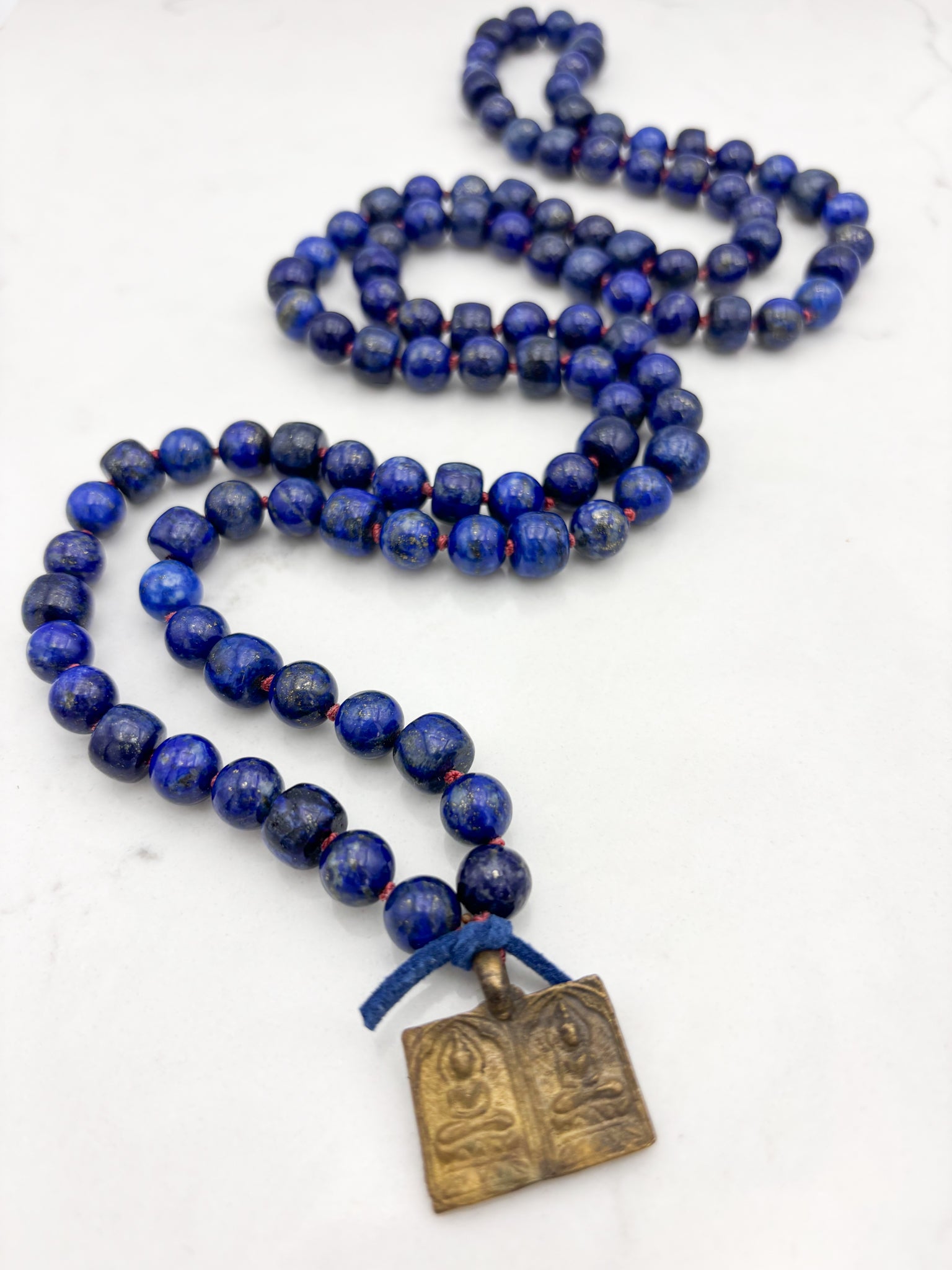 lapis gemstone mala  with brass Buddha pendant | radiant malas | handmade in boulder, colorado