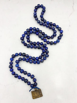 lapis gemstone mala  with brass Buddha pendant | radiant malas | handmade in boulder, colorado