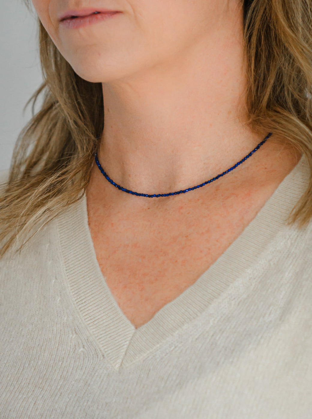 lapis | 16" tiny crystal gesmtone necklace | radiant malas | handmade in boulder colorado