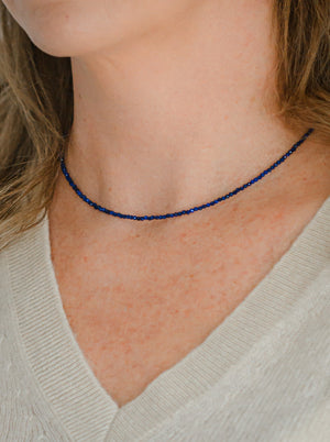 lapis | 16" tiny crystal gesmtone necklace | radiant malas | handmade in boulder colorado