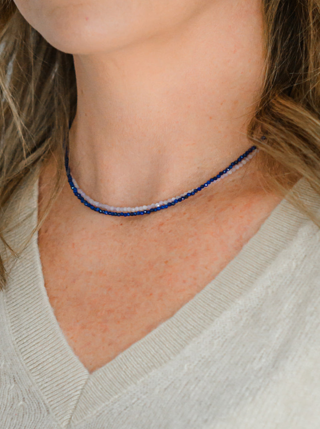 lapis | 16" tiny crystal gesmtone necklace | radiant malas | handmade in boulder colorado