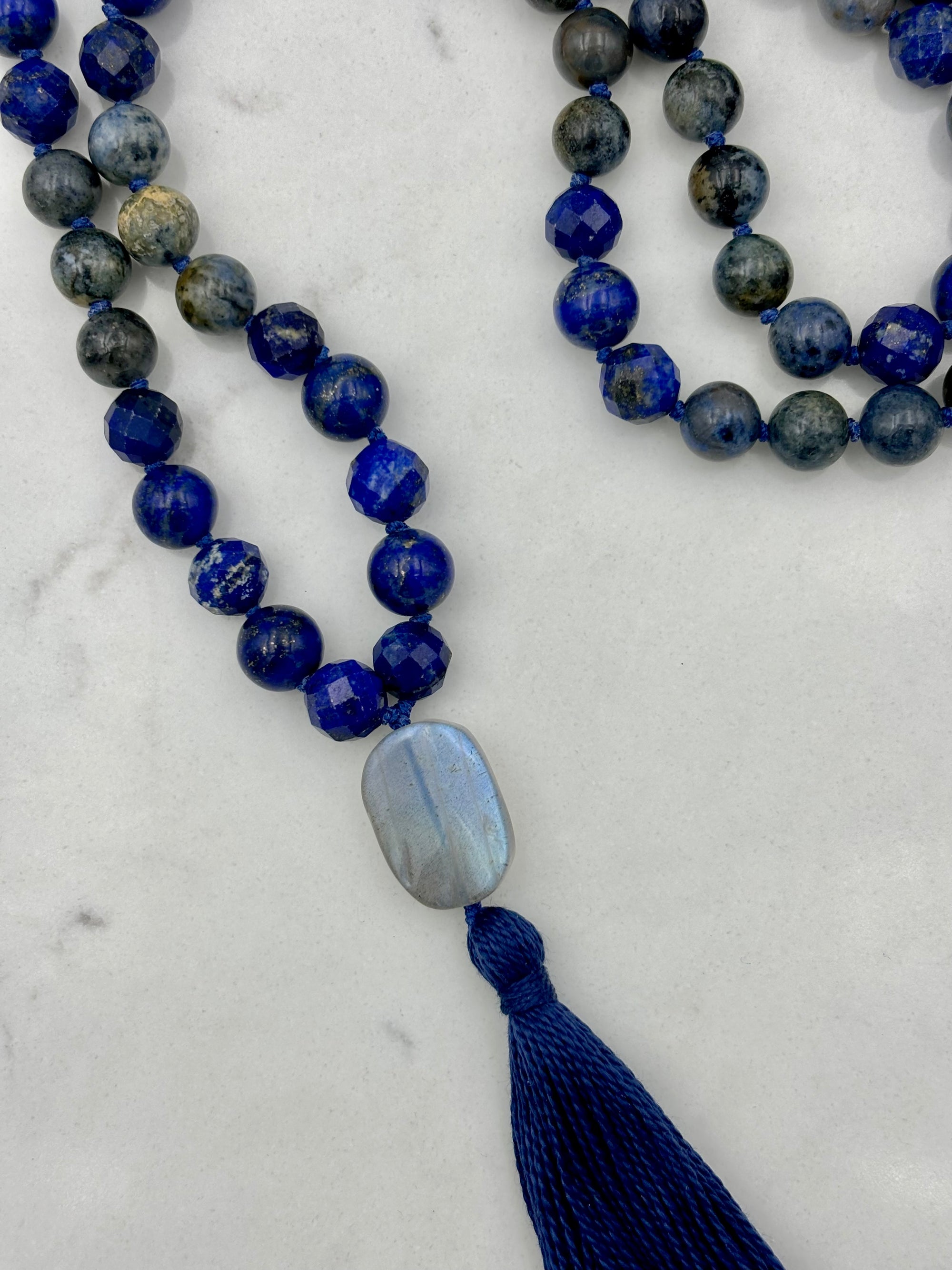 Lapis and dumortierite gemstone mala necklace | handmade in boulder, colorado | radiant malas 