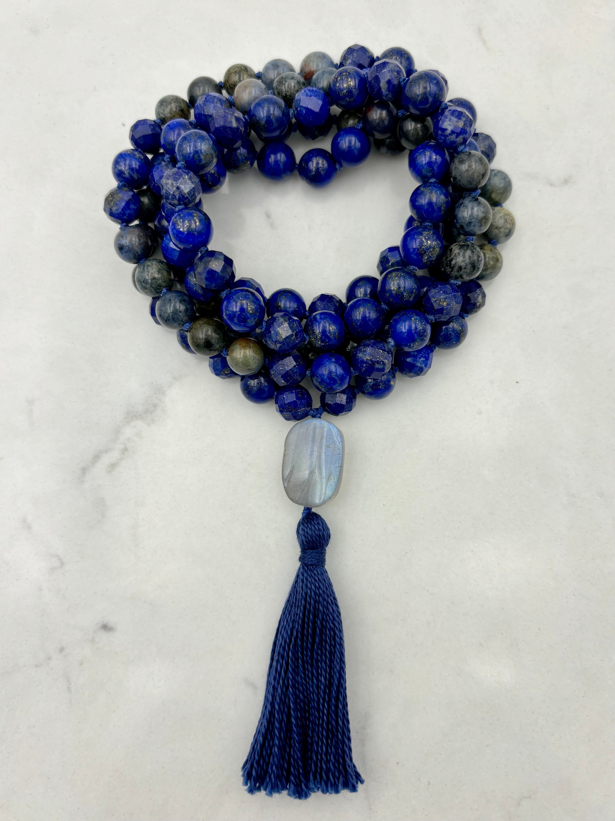 Lapis and dumortierite gemstone mala necklace | handmade in boulder, colorado | radiant malas 