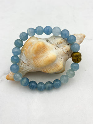 lemurian aquatine calcite gemstone bracelet | radiant malas | handmade in boulder, colorado
