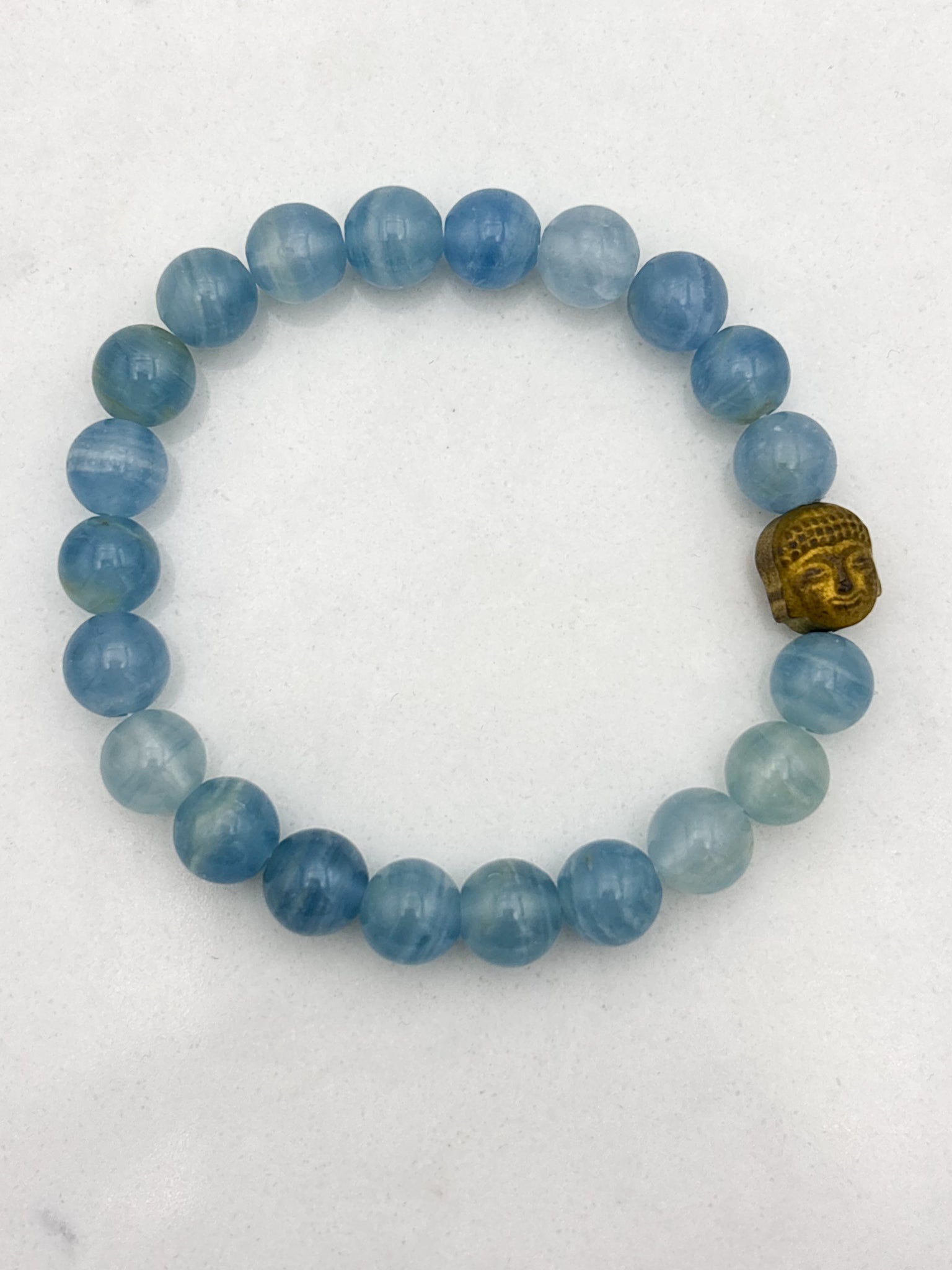lemurian aquatine calcite gemstone bracelet | radiant malas | handmade in boulder, colorado