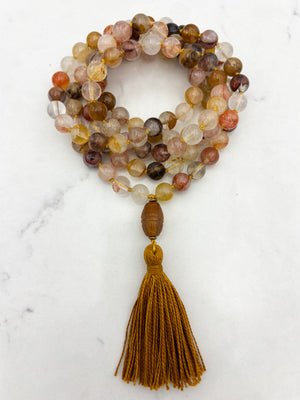 lepidochrosite gemstone mala with carnelian guru bead and ochre tassel | radiant malas | handmade in boulder, colorado