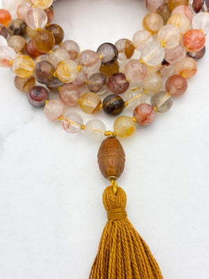 lepidochrosite gemstone mala with carnelian guru bead and ochre tassel | radiant malas | handmade in boulder, colorado
