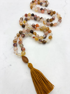 lepidochrosite gemstone mala with carnelian guru bead and ochre tassel | radiant malas | handmade in boulder, colorado