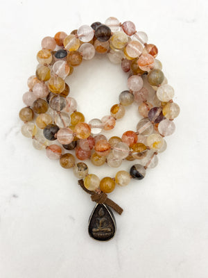 lepidochrosite gemstone mala with brass buddha pendant | radiant malas | handmade in boulder, colorado