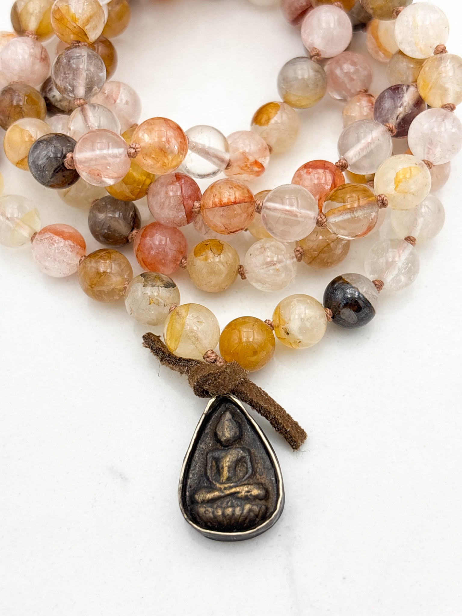 lepidochrosite gemstone mala with brass buddha pendant | radiant malas | handmade in boulder, colorado