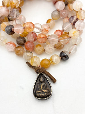 lepidochrosite gemstone mala with brass buddha pendant | radiant malas | handmade in boulder, colorado