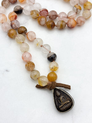 lepidochrosite gemstone mala with brass buddha pendant | radiant malas | handmade in boulder, colorado