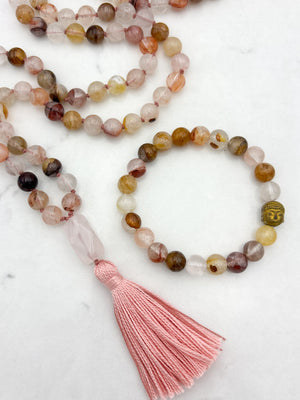 lepidochrosite gemstone mala with rose quartz guru bead and pink tassel | radiant malas | handmade in boulder, colorado