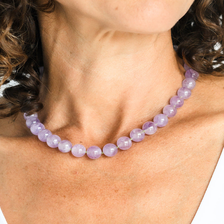 lilac amethyst big bead knotted gemstone necklace | radiant malas | handmade in boulder, colorado