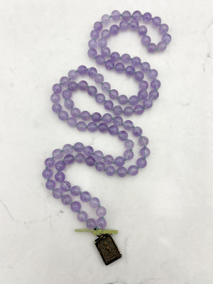 lilac amethyst gemstone mala with brass buddha pendant | radiant malas | handmade in boulder, colorado