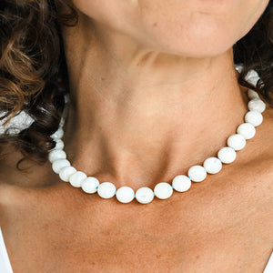 mother of pearl big bead knotted  gemstone necklace | radiant malas | handmade in boulder, colorado