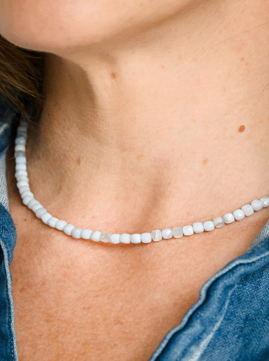 mother of pearl 16" cubed gemstone necklace | handmade in boulder, colorado | radiant malas 