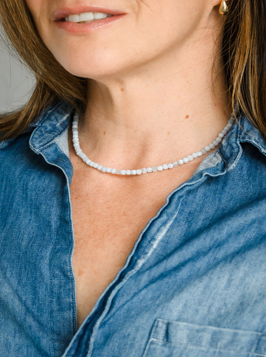 mother of pearl 16" cubed gemstone necklace | handmade in boulder, colorado | radiant malas 