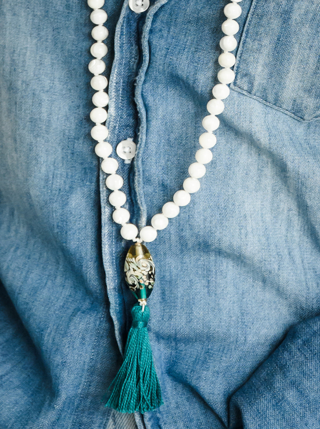 mother of pearl gemstone mala | radiant malas | handmade in boulder, colorado