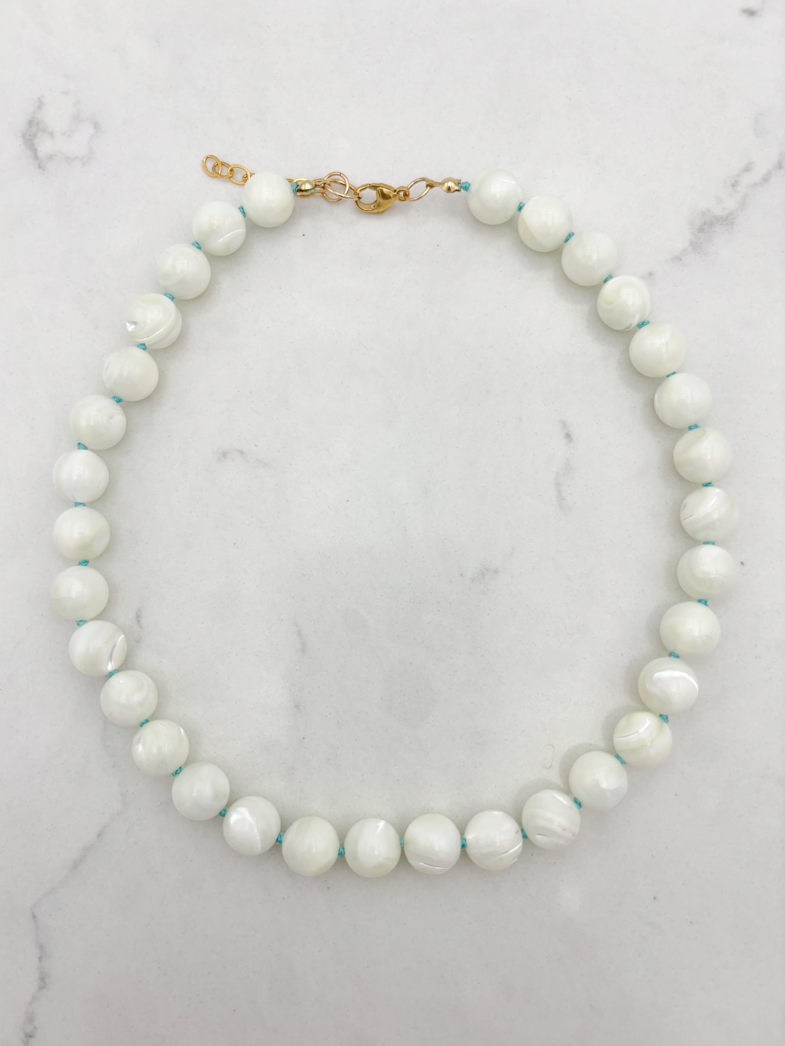 mother of pearl big bead knotted  gemstone necklace | radiant malas | handmade in boulder, colorado