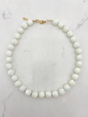 mother of pearl big bead knotted  gemstone necklace | radiant malas | handmade in boulder, colorado