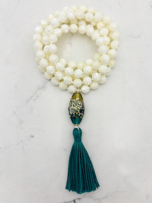 mother of pearl gemstone mala | radiant malas | handmade in boulder, colorado