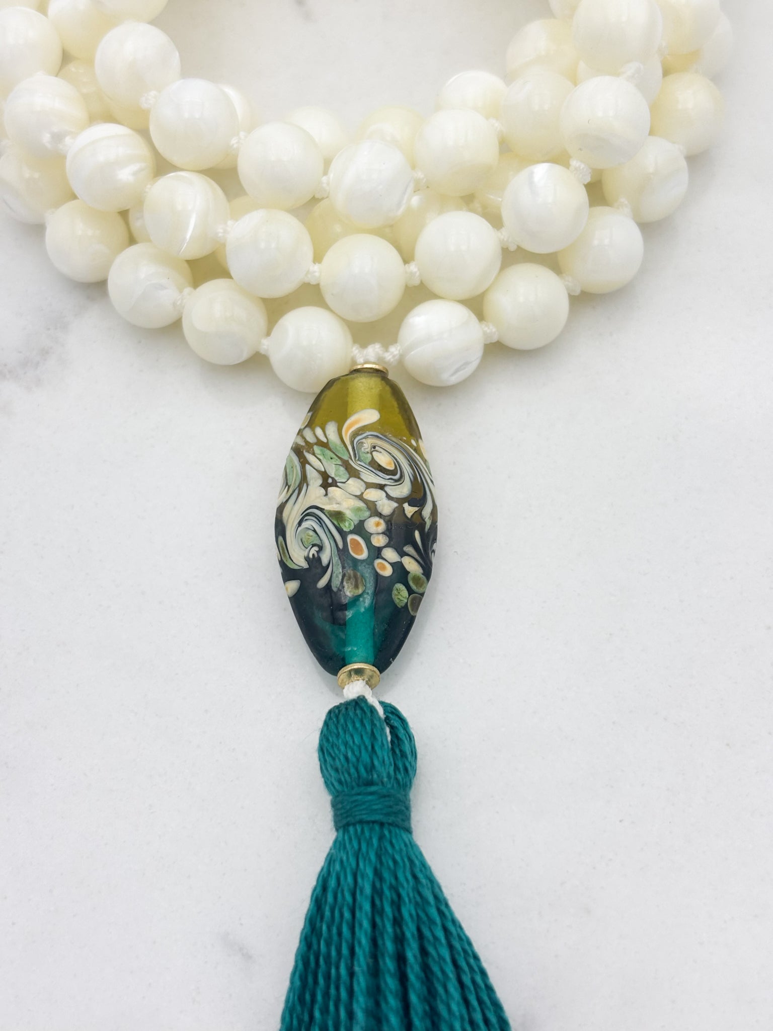 mother of pearl gemstone mala | radiant malas | handmade in boulder, colorado