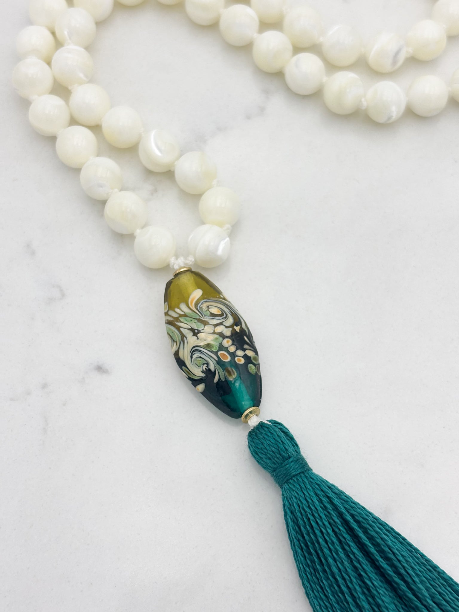 mother of pearl gemstone mala | radiant malas | handmade in boulder, colorado