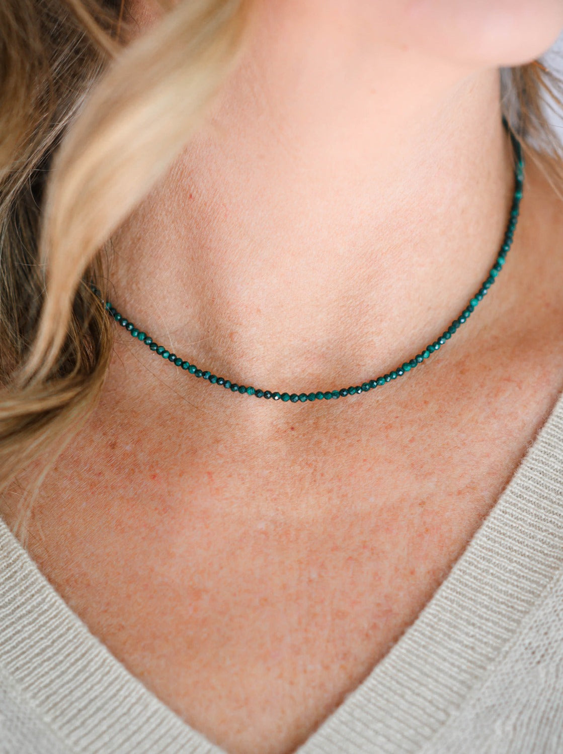 malachite 16" tiny gemstone necklace | radiant malas | handmade in boulder, colorado