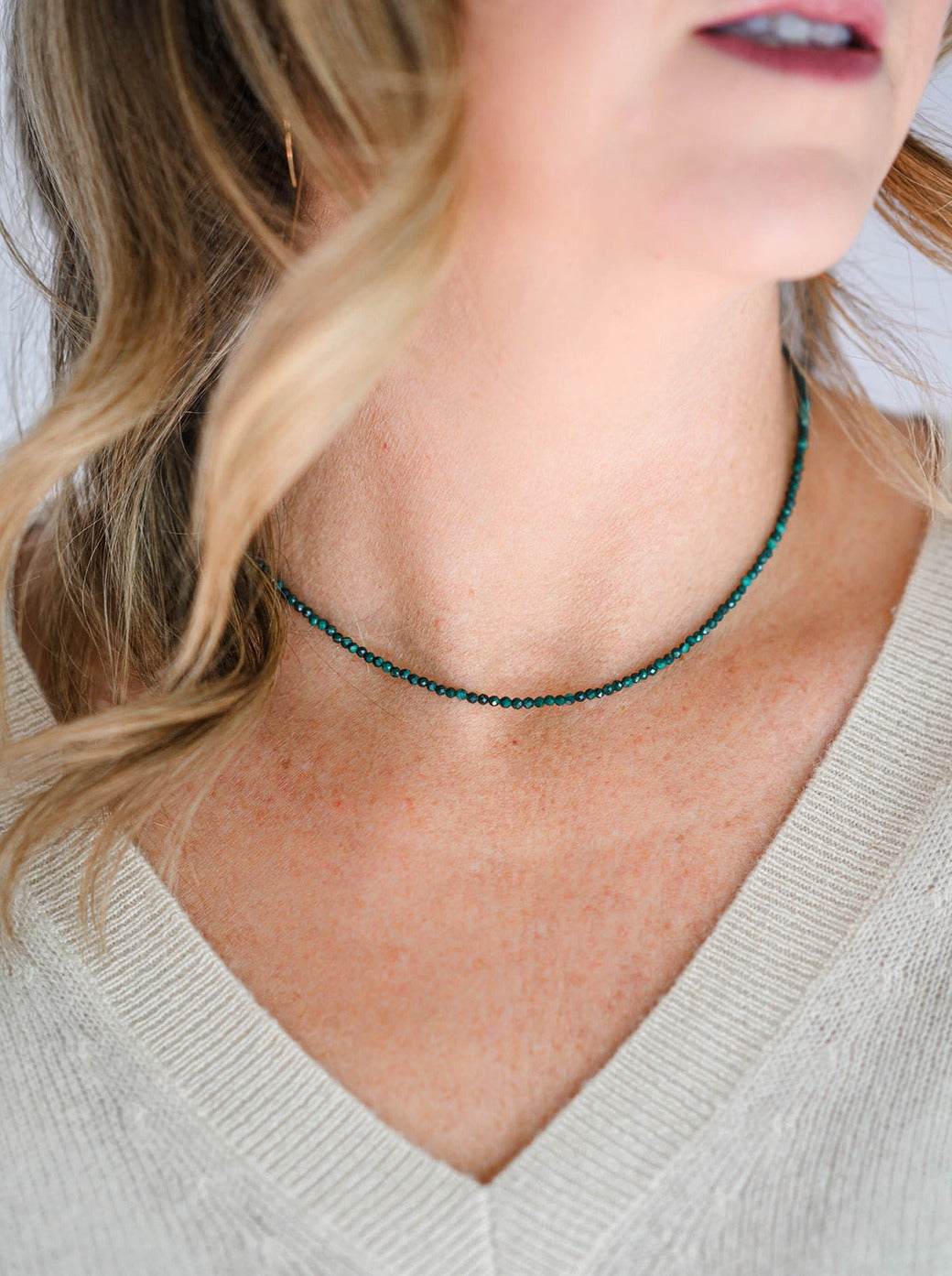 malachite 16" tiny gemstone necklace | radiant malas | handmade in boulder, colorado