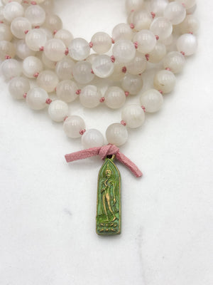 moonstone gemstone mala with brass  buddha pendant | radiant malas | handmade in boulder, colorado
