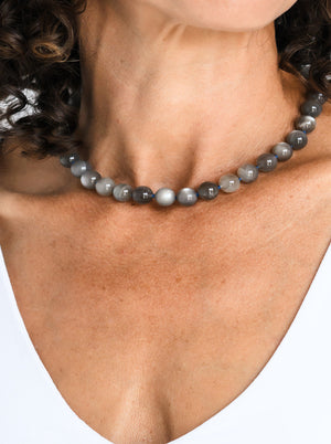 gray moonstone big bead knotted gemstone necklace | handmade in boulder, colorado | radiant malas
